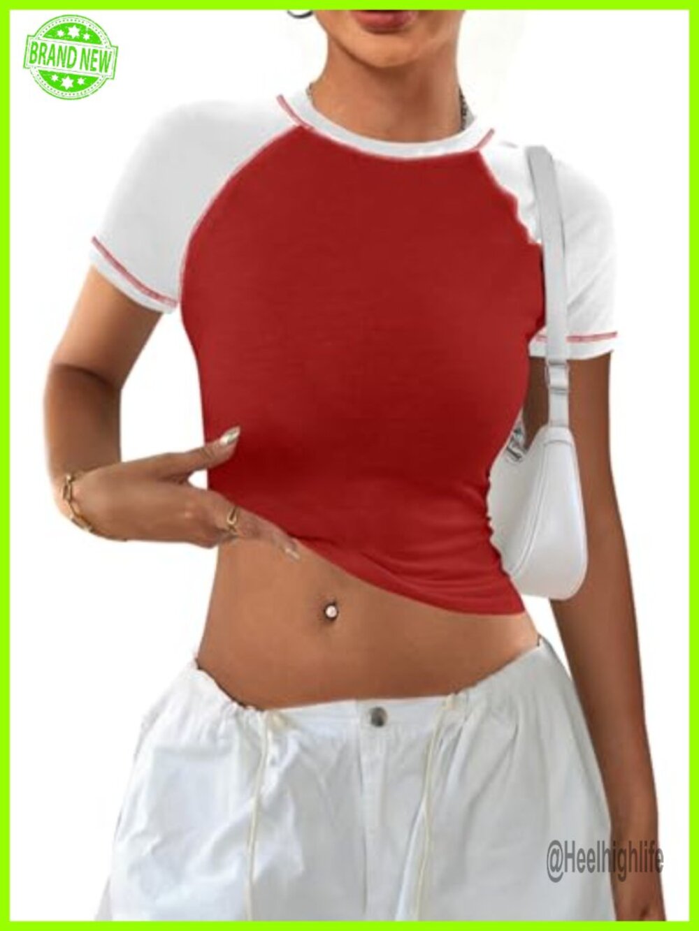 Women's Raglan Colorblock Crop Tee Short Sleeve Summer Casual Top